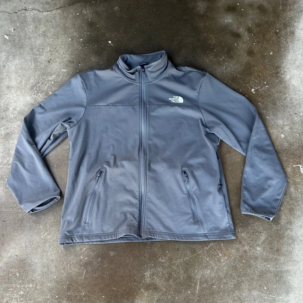 The North Face Fleece Jacket Mens XL Gray Excellent Grid Texture Full Zip